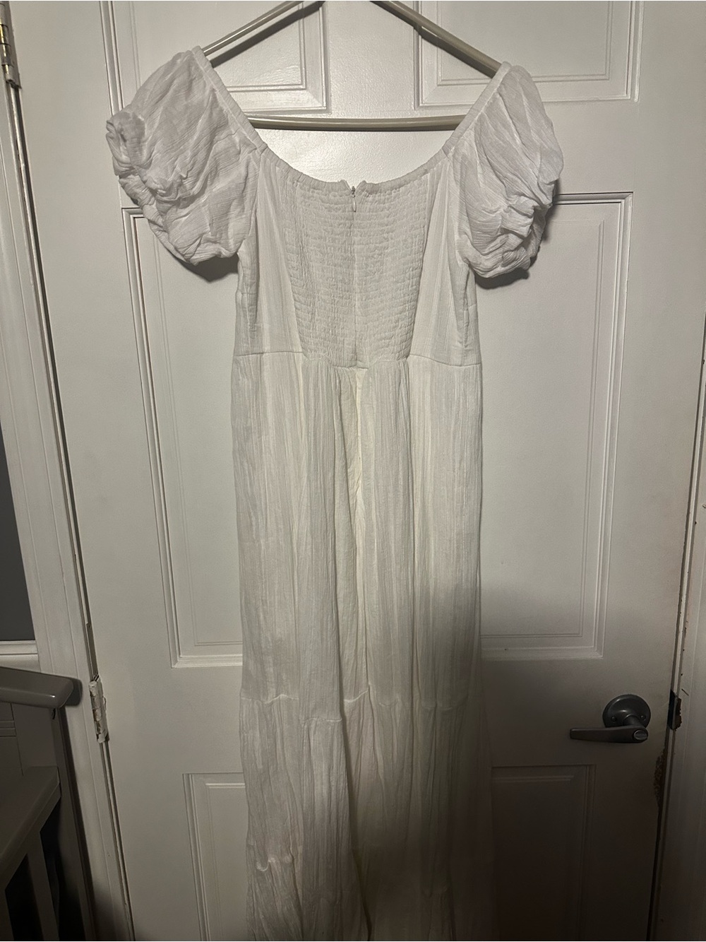 White Maxi Dress with Puff Sleeves - Picture 7 of 8